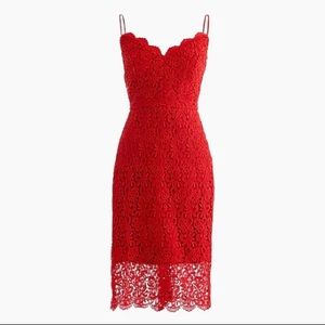 NWT J.Crew spaghetti strap guipure lace cocktail dress in bright cerise, size 2